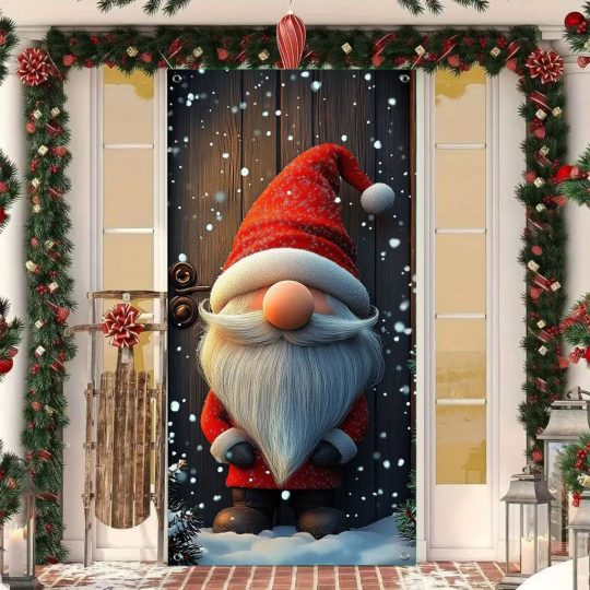 Funda Decorativa para Puerta Navideña Gnomo Navideño, Decoración de Navidad