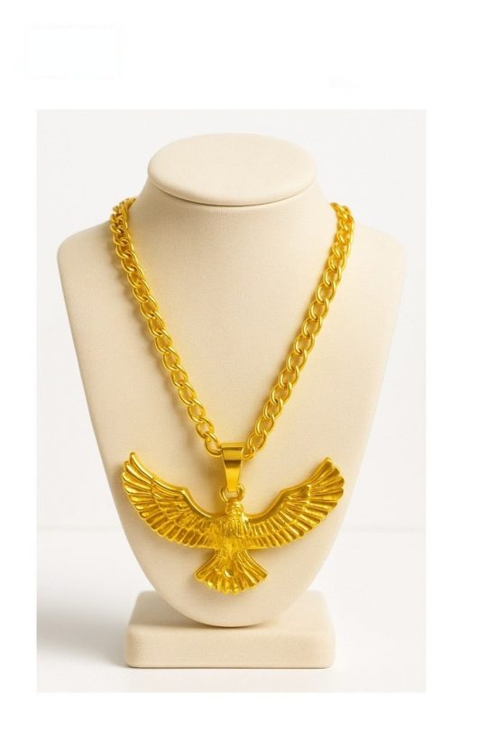 Collar Dorado de Cadena con Colgante Águila Estilo Rapero