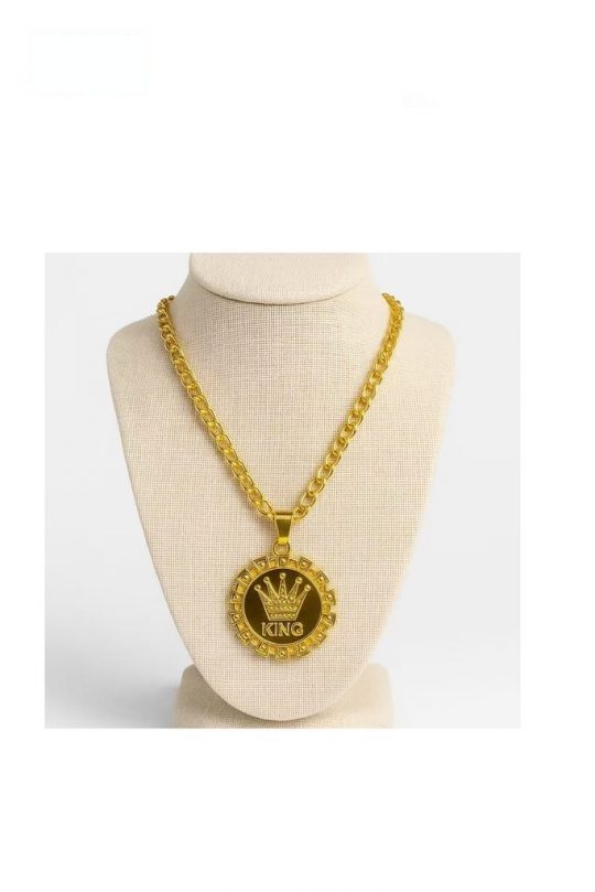 Collar Dorado de Cadena con Colgante Corona King Estilo Rapero