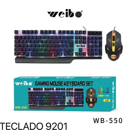 Kit Teclado y Ratón Gaming Retroiluminados WB-550, Combo Gamer con Cable Weibo